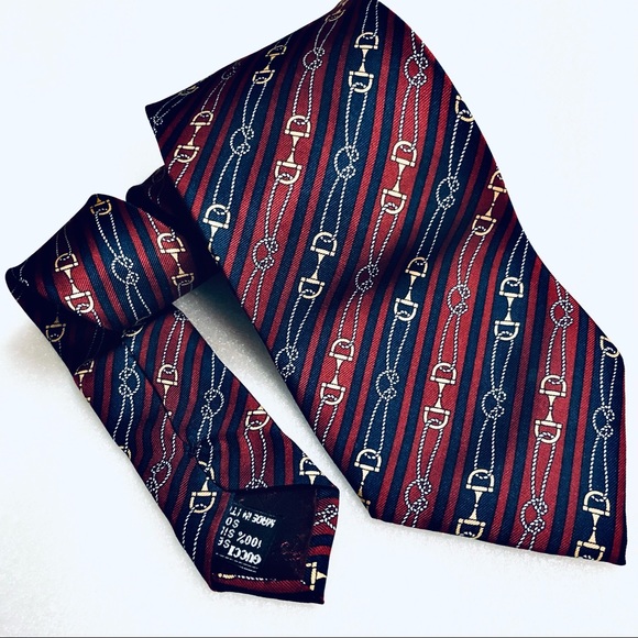 Gucci Silk Diagonal Striped Iconic Bit Silk Tie Italy - Picture 1 of 10